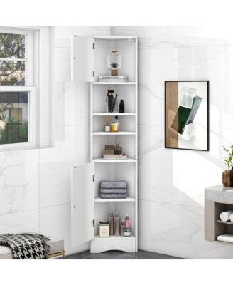 CASAINC 66.9"H Tall P2-Grade MDF 2 Doors, Adjustable Shelves, Multi-Functional Storage Corner Cabinet