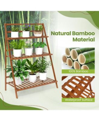 3-Tier Bamboo Ladder Shelf Foldable Plant Flower Bookshelf