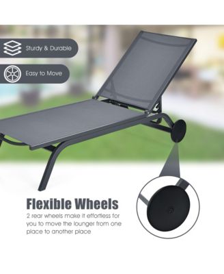 Set of 2 Patio Chaise Lounge Chair Aluminum Adjustable Recliner w/ Wheels