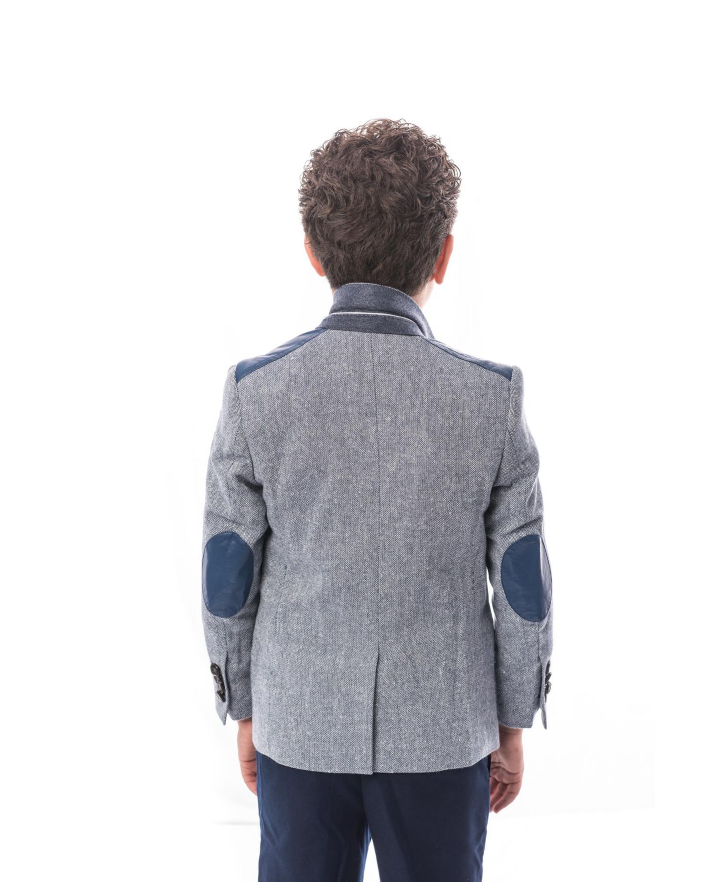 Пиджак Elie Balleh Toddler Blue Slim Fit Tweed & Faux Leather Blazer для мальчиков, цвет: Синий — фото 3