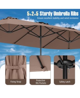 15.5 FT Extra-Large Patio Umbrella with LED Solar Lights and Crank Handle