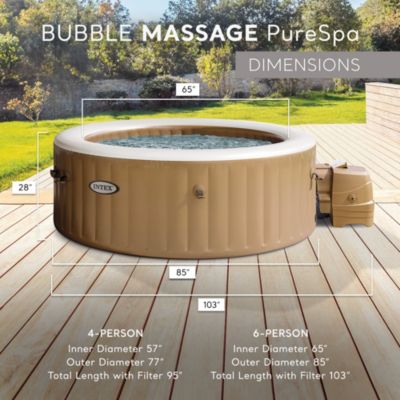PureSpa 6 Person Bubble Massage Inflatable Hot Tub Spa Set, Sahara Tan