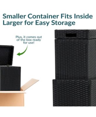 Wicker Indoor and Outdoor Trash Cans with Lids - Set of 2 - 26 Gal. and 15 Gal. - Black