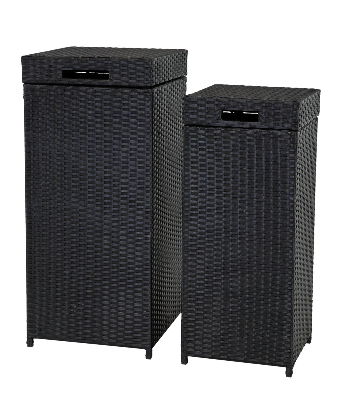 Outdoor Trash Cans with Lids - Set of 2 Indoor and Outdoor Garbage Cans &#x2013; 26 Gal and 15 Gal - Black - Black