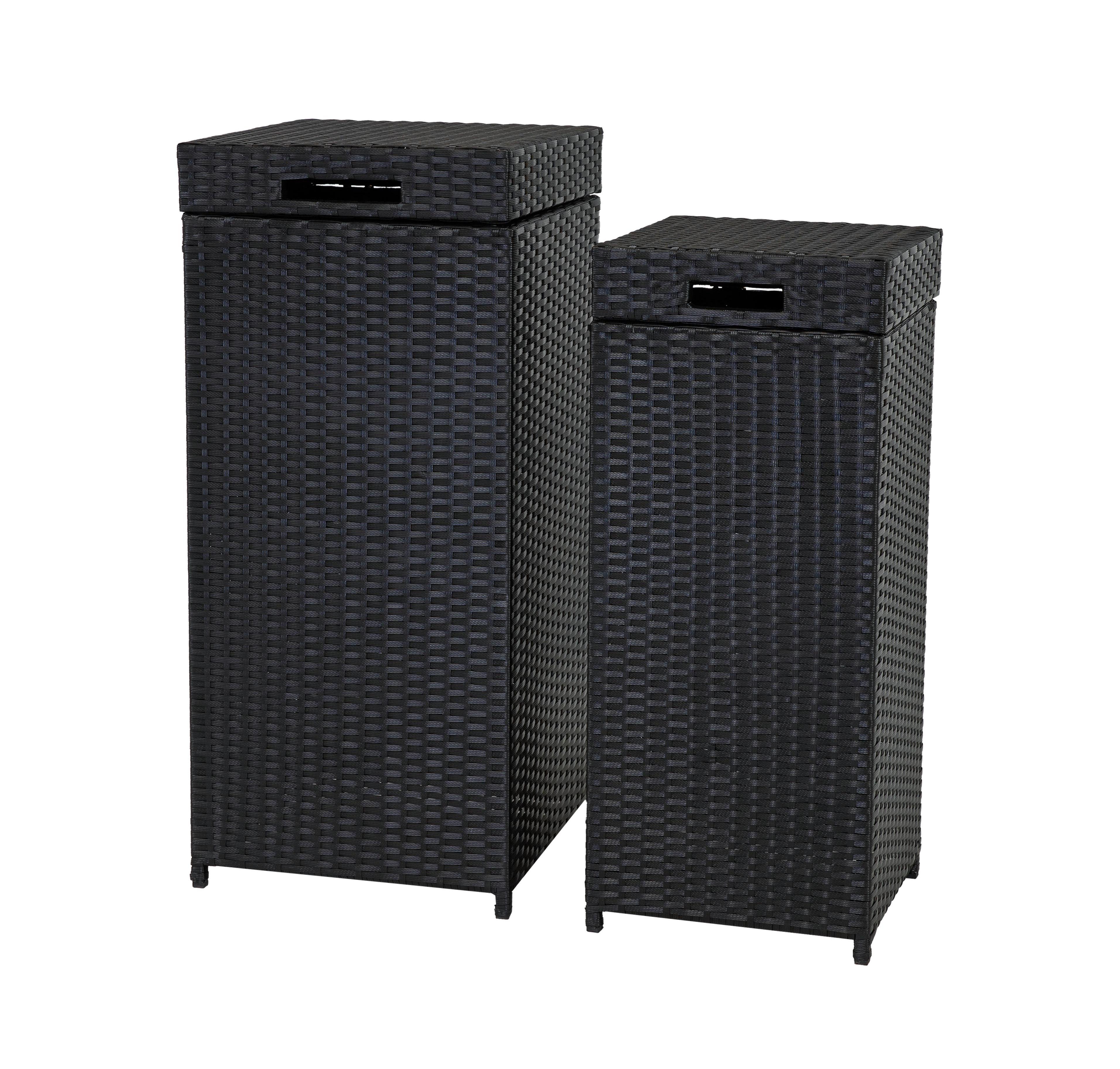 Wicker Indoor and Outdoor Trash Cans with Lids - Set of 2 - 26 Gal. and 15 Gal. - Black