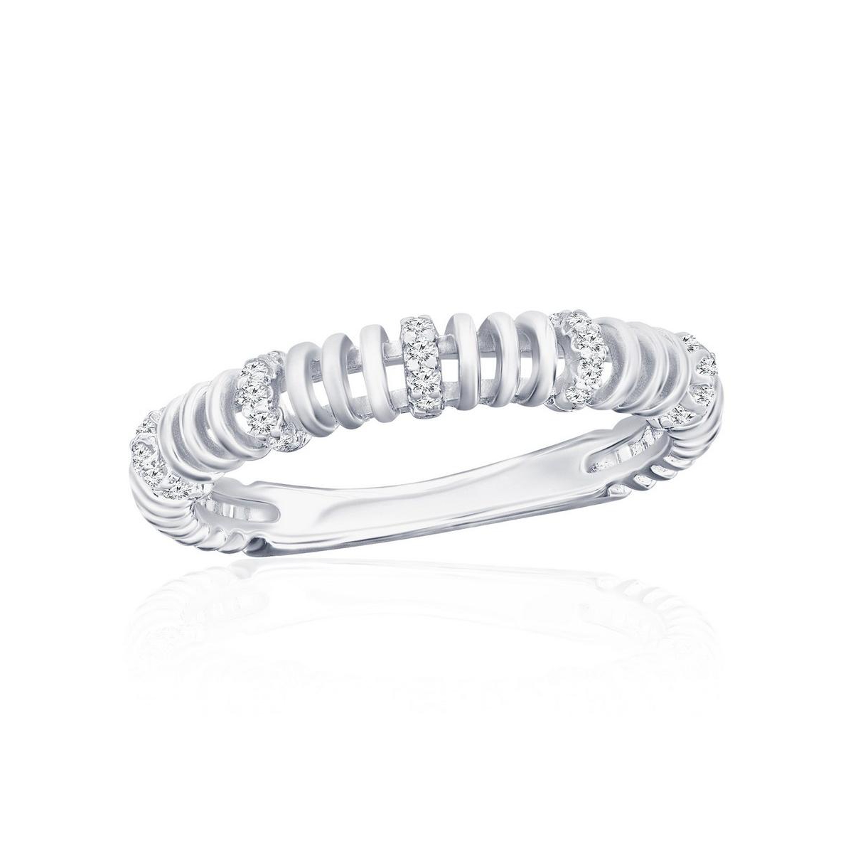 Sterling Silver, 3.5mm Wire Design Cz Ring - Silver