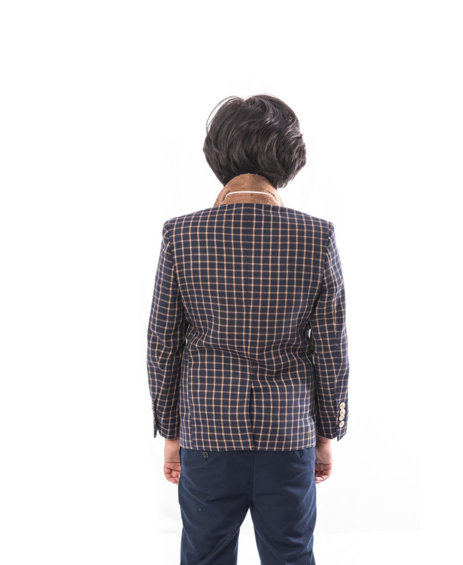 Toddler Navy Slim Fit Plaid Blazer