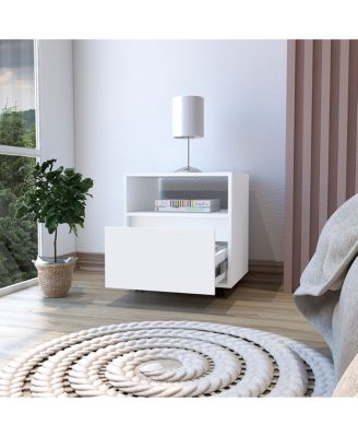 One Drawer Faux Wood Nightstand for Bedroom Storage and Bedside Table