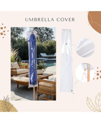 9Ft Patio BOHO Market Patio Umbrella 260GSM Acrylic Fabric 5-Year-Non-Fading Resort Outdoor Market Hyacinth Blue