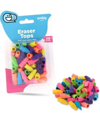 Erasers Pencil Toppers, Arrowhead Rubber Non- Abrasive Cute Pencil Cap and Top Erasers for Kids and Adults, School Supplies in Pink, Orange, Blue, Purple, Green, Yellow (50 PC) - by Enday
