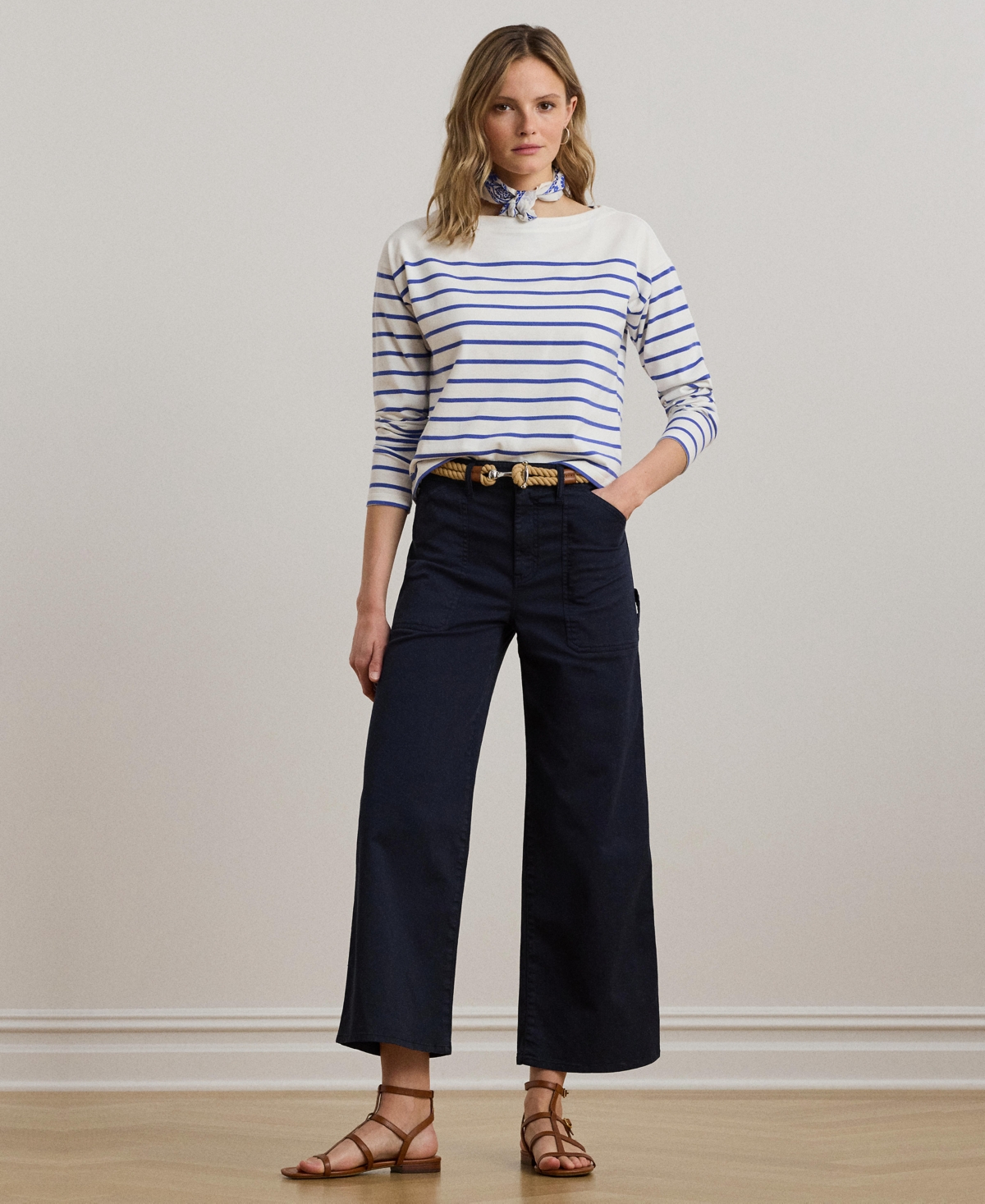 Petite Stretch Chino Wide-Leg Cropped Pants - Lauren Navy