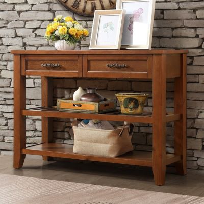Mid-Century Style Solid Wood Console Table with Storage