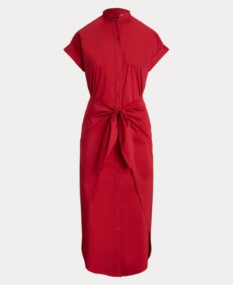 Women's Tie-Front Cotton-Blend Shirtdress