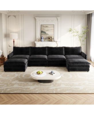 Streamdale Corduroy 4-Seater Cloud Couch with Footrests & Cushions