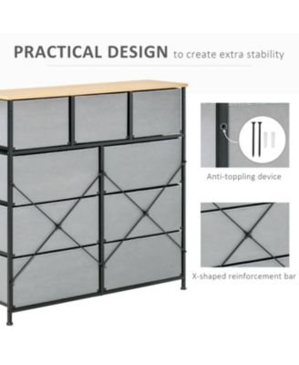 9 Drawers Storage Chest Dresser Organizer Unit w/ Steel Frame, Wood Top, Easy Pull Fabric Bins, for Bedroom, Hallway, Closet, Entryway, Oak & Grey