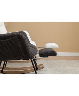 Streamdale Teddy Fabric Rocking Chair With Adjustable Footrest,Ivory