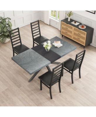 Black PU Leather Dining Chairs Set of 4, Steel Legs