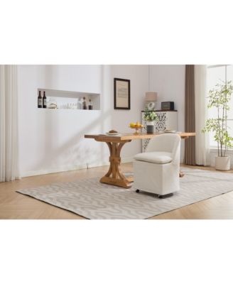 Set of 2 Chenille Fabric Dining Chairs With Universal Wheels