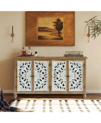 Floral Carved Accent Cabinet for Storage
