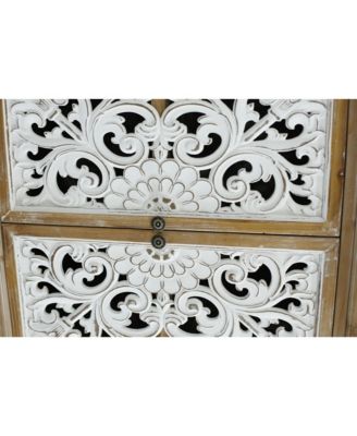 Floral Carved Accent Cabinet for Storage