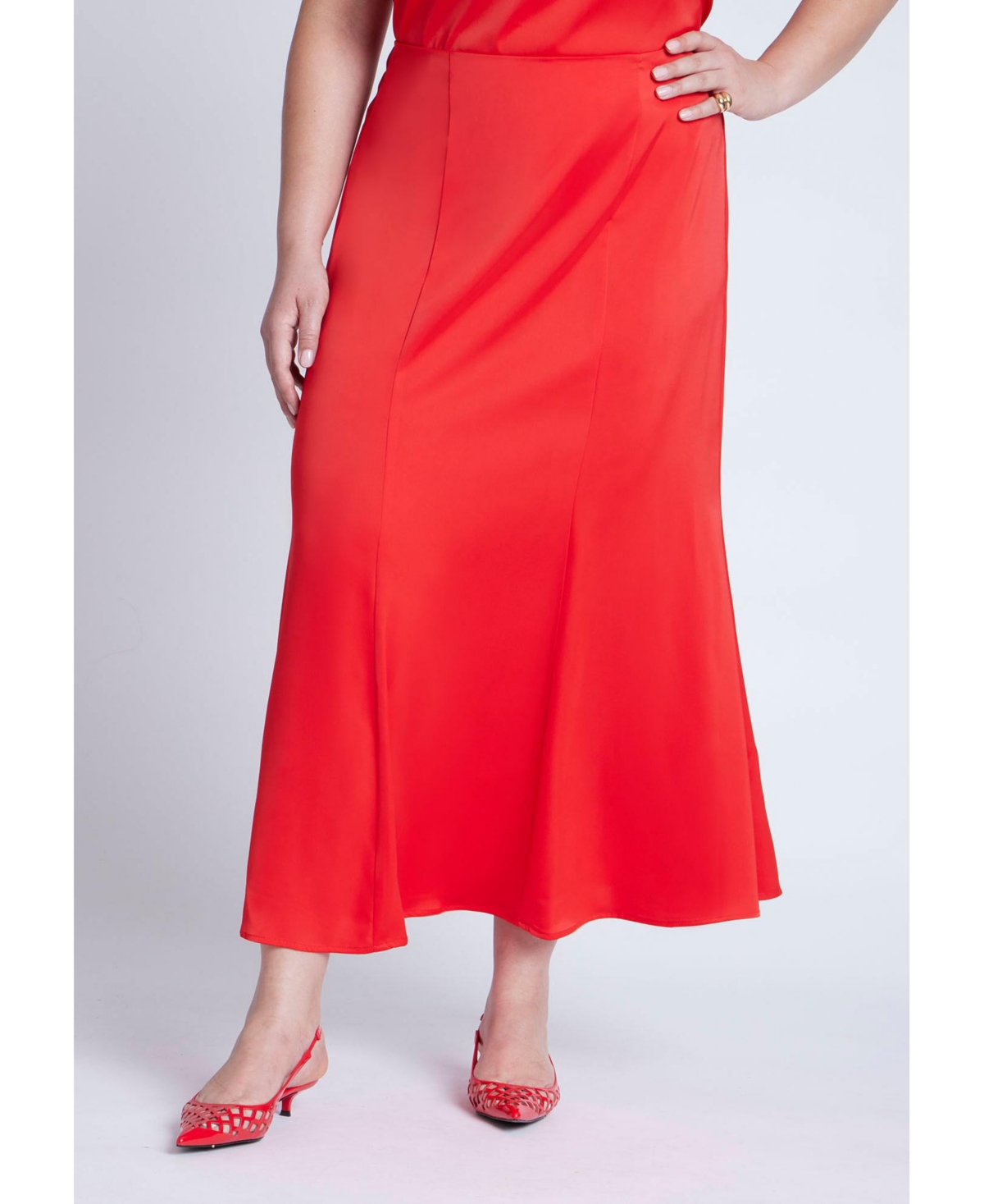 Plus Size Maxi Satin Skirt - Adrenaline red