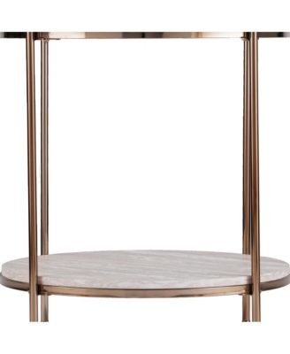 Faux Marble and Iron Round End Table with Shelf for Modern Living Room