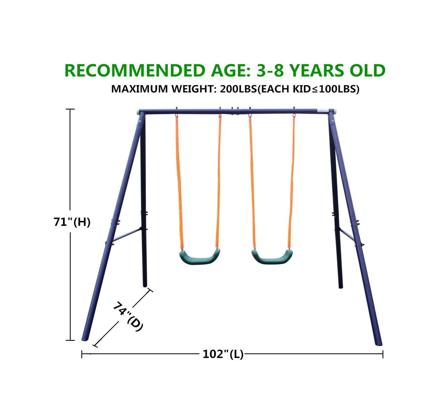 Детские игрушки Flynama Two Station Heavy-Duty Steel A-Frame Swing Set, Ages 3-8 — фото 2
