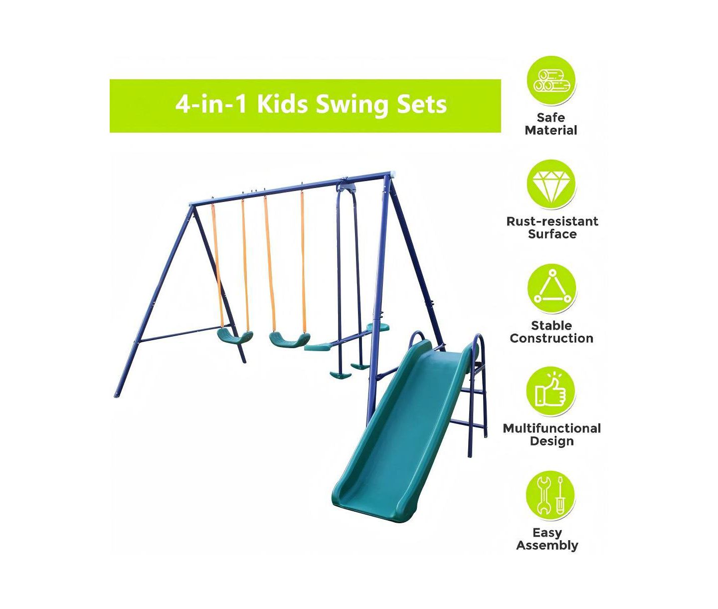 Детские игрушки Flynama A-Frame Metal Swing Set with Slide, For 2 Children, Ages 3-8 — фото 6