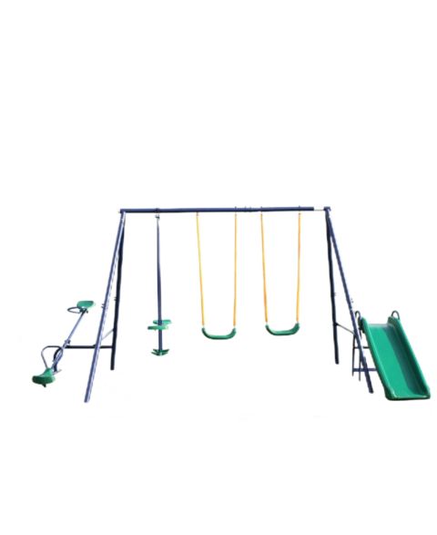 Детские игрушки Flynama Heavy-Duty Steel Swing Set with 2 Swings, Glider, Slide & See-Saw, 7-Child Capacity, Ages 3-8