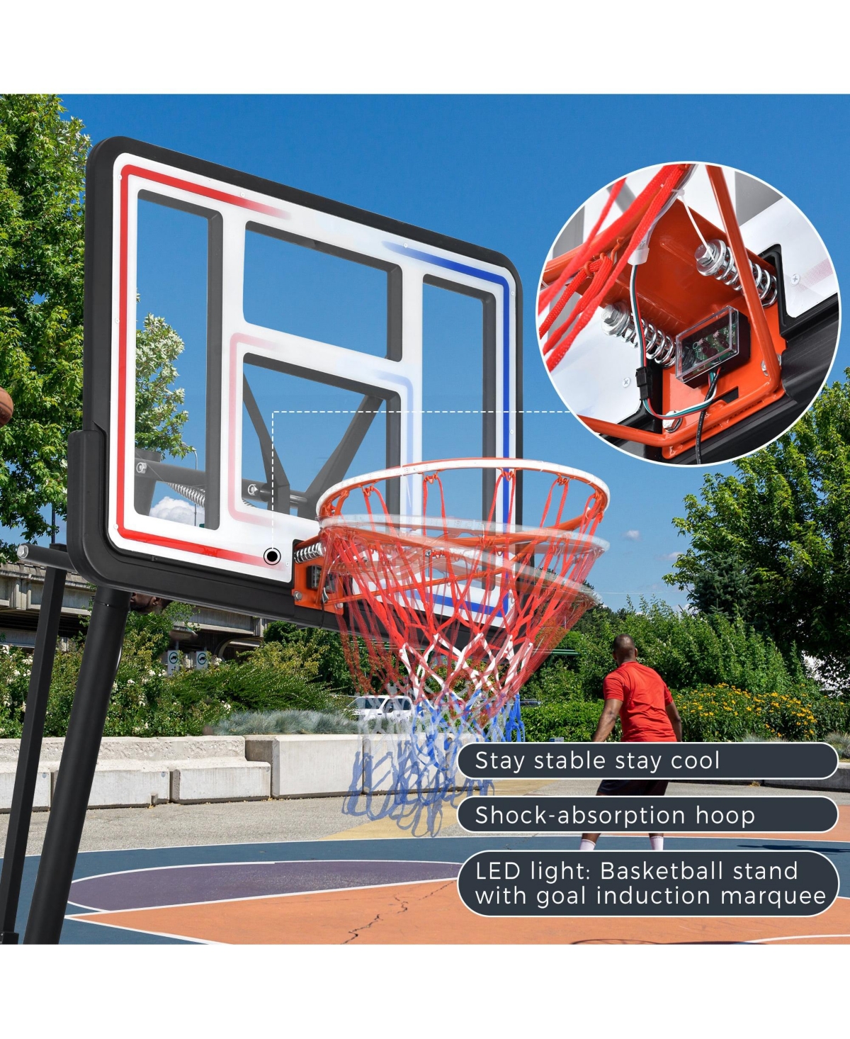 Portable Basketball Hoop System, 8-10ft Height Adjustable for Youth Adults Led Basketball Hoop Lights