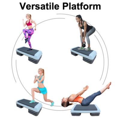 Adjustable Workout Aerobic Stepper Fitness Exercise Step Platform with 2 Risers Gray Black