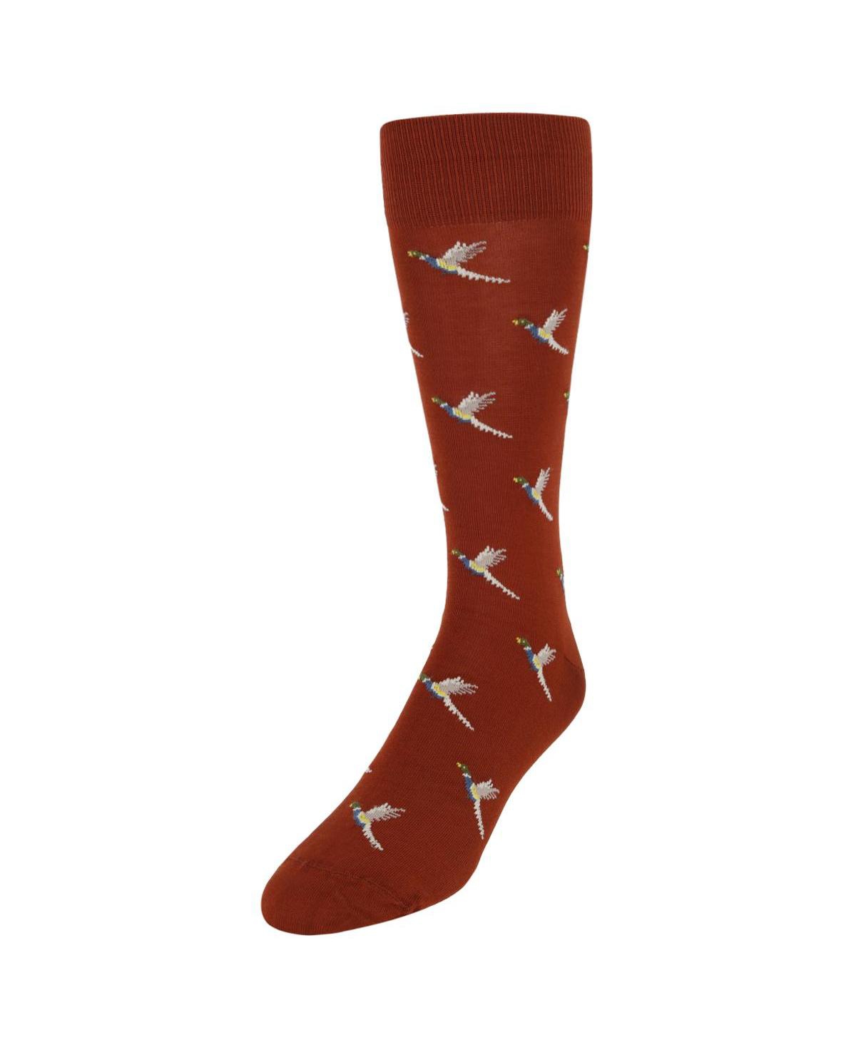 Men's Birds of a Feather Mercerized Cotton Mid-Calf Socks - Whiskey