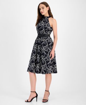 Women's Halter Neck Belted Midi Dress