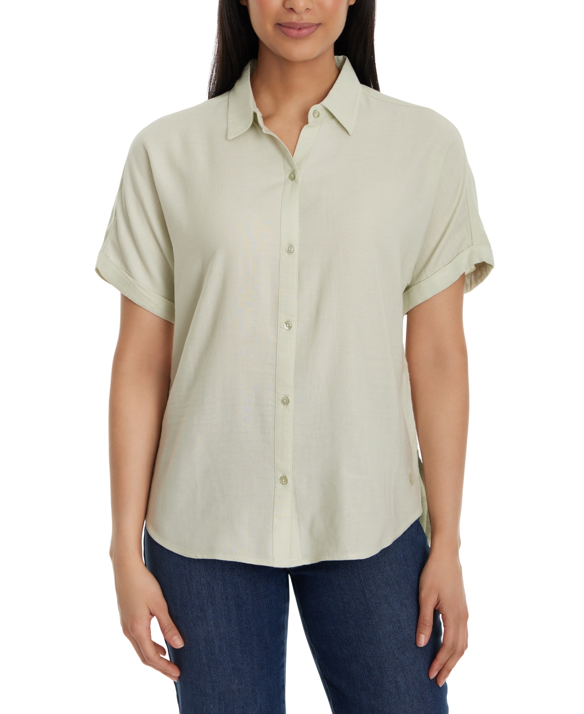 Women's Daisy Drop-Hem Button Shirt - Warm Mint
