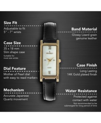 Women 36x18mm Watch Glossy Black Leather Strap