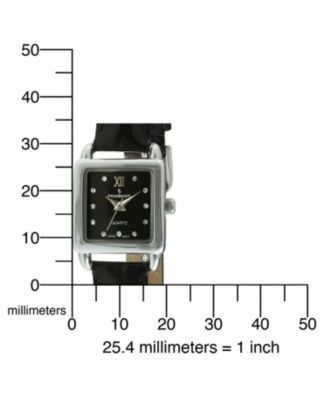 Women's 20mm Square Watch with Glossy Black Leather Strap