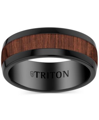 Wood Insert Band Ring in Black Tungsten Carbide