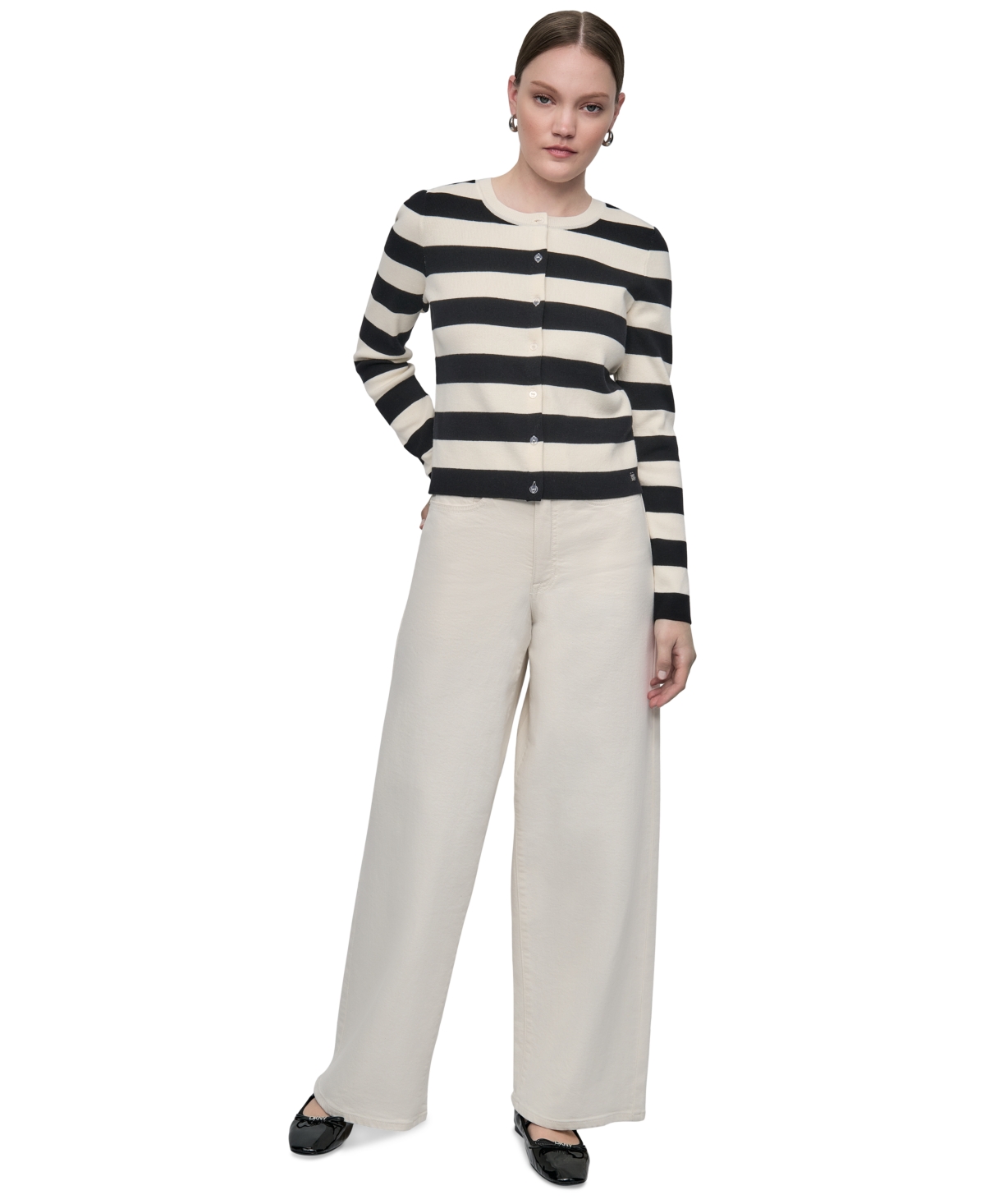 Dkny Jeans Women's Striped Cropped Cardigan Sweater In Multi