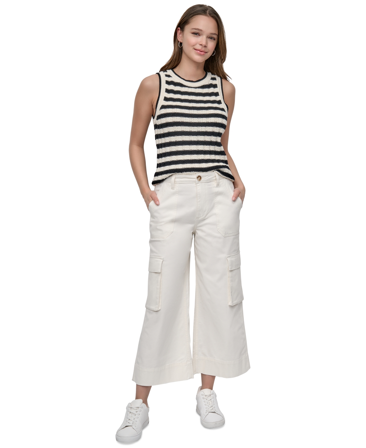 Women's High Rise Wide-Leg Cropped Utility Jeans - Ecru