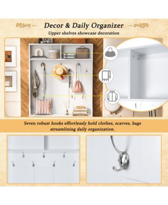 Entryway Bench with Coat Rack & Adjustable Shelves