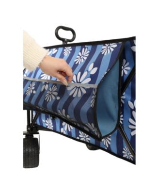 Heavy-Duty Folding Wagon Cart w/ Picnic Mat - Blue