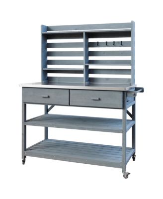 Outdoor Potting Bench Table with Hutch & Stainless Top
