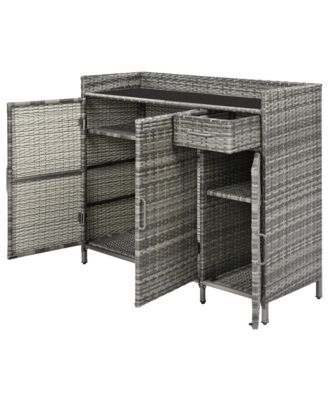 Wicker Outdoor Storage Cabinet & Bar Table Combo