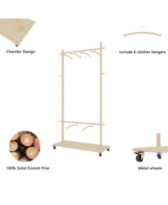 Solid Wood Clothes Drying Rack with Hangers &amp; Wheels