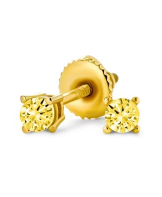 Minimalist Tiny .25CT Solitaire Cubic Zirconia Stud Earrings Gold Plated Sterling Silver Screw back