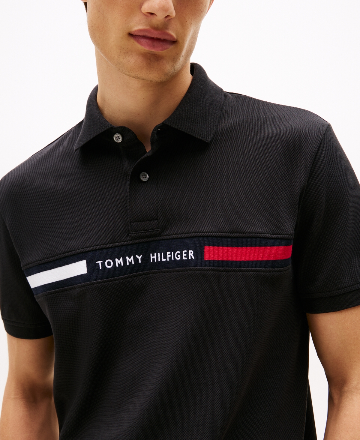 Tommy Hilfiger Regular Fit Embroidered Stripe Polo In Black
