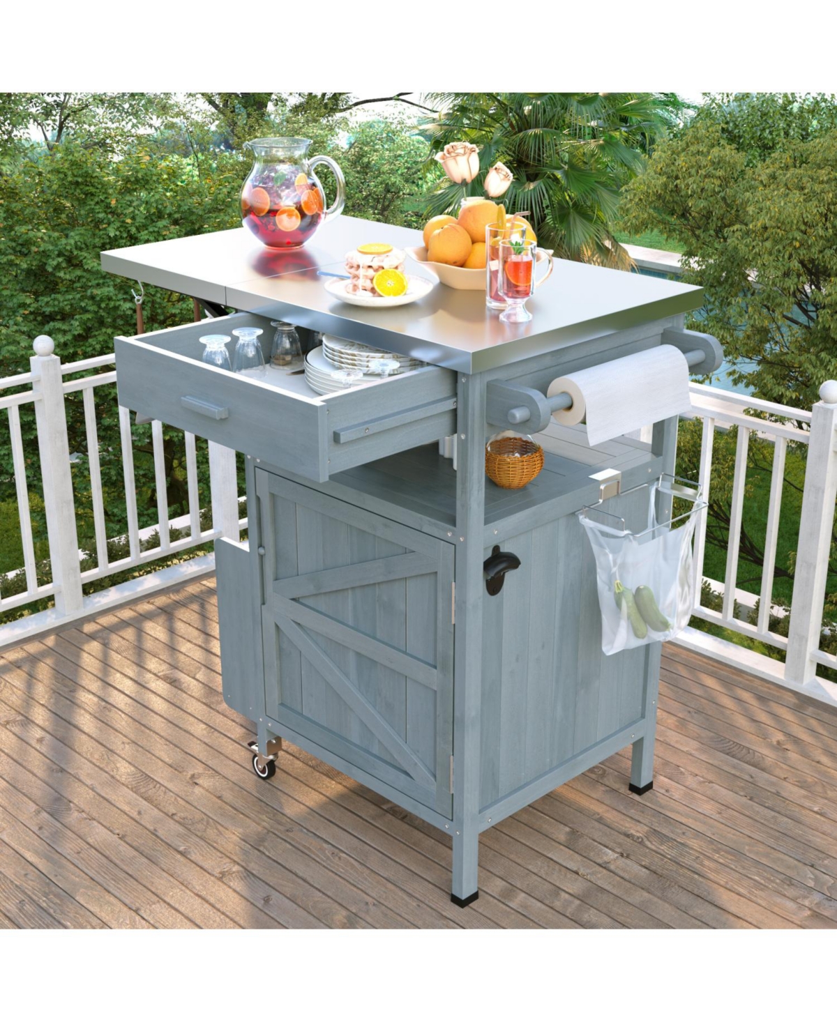 Outdoor Grill Cart with Stainless Steel Top & Storage