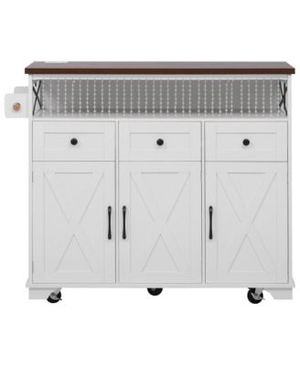 Farmhouse Kitchen Island Cart with Drop Leaf & Wheels
