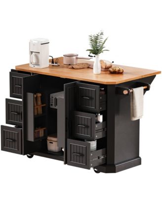 Rolling Kitchen Island Cart, 6 Drawers, Power Outlet