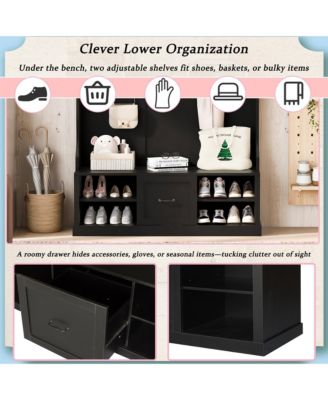 Hall Tree with Bench, Hooks & Drawer - 57"